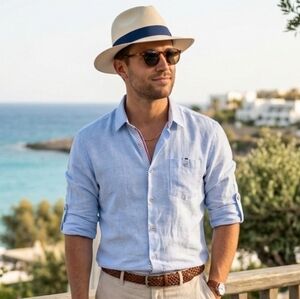 NWOT Ted Baker M Quiet Luxury Resortwear Summer Social Linen Blend Tiptoe Shirt